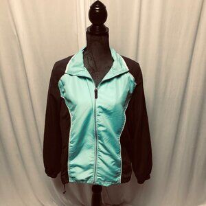 Active Studio Windbreaker Jacket Womens Size Large Zip Up Lightweight Green Gray